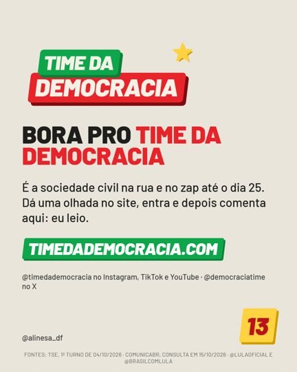 Card 6 do carrossel, time da democracia