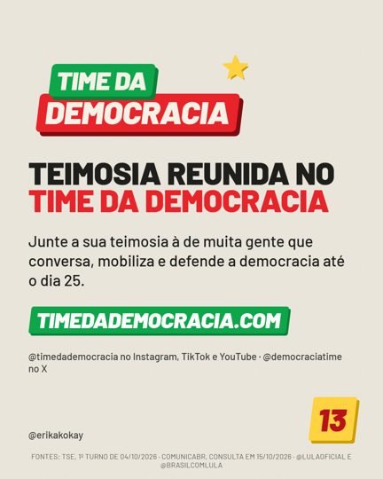Card 6 do carrossel, time da democracia