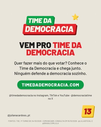 Card 6 do carrossel, time da democracia