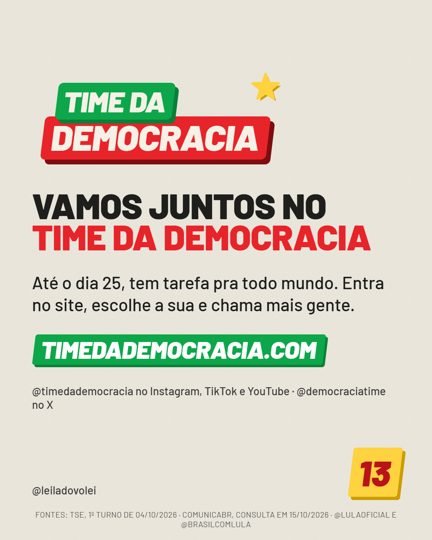 Card 6 do carrossel, time da democracia