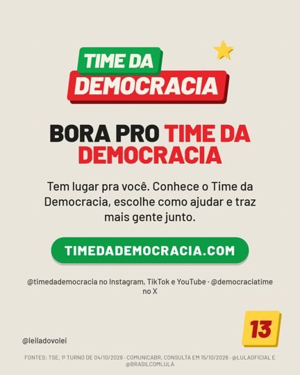Card 6 do carrossel, time da democracia