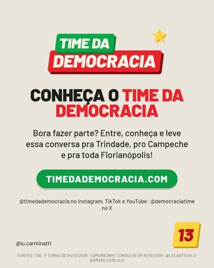 Card 6 do carrossel, time da democracia