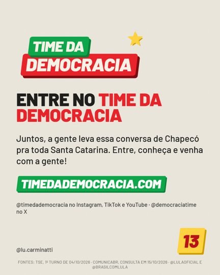 Card 6 do carrossel, time da democracia