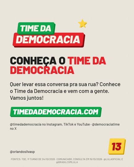 Card 6 do carrossel, time da democracia