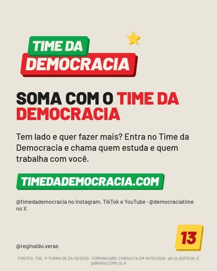 Card 6 do carrossel, time da democracia
