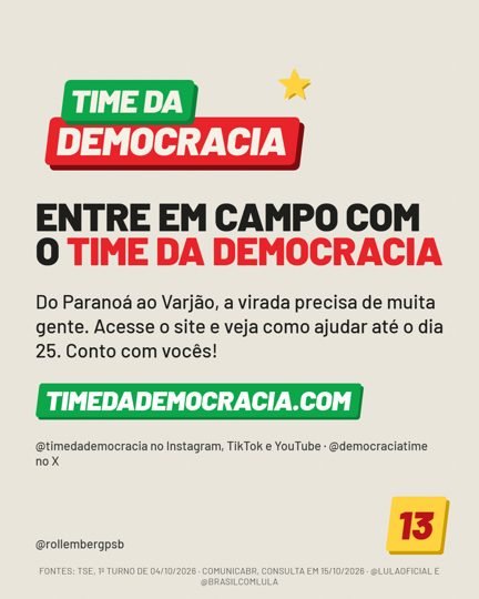 Card 6 do carrossel, time da democracia